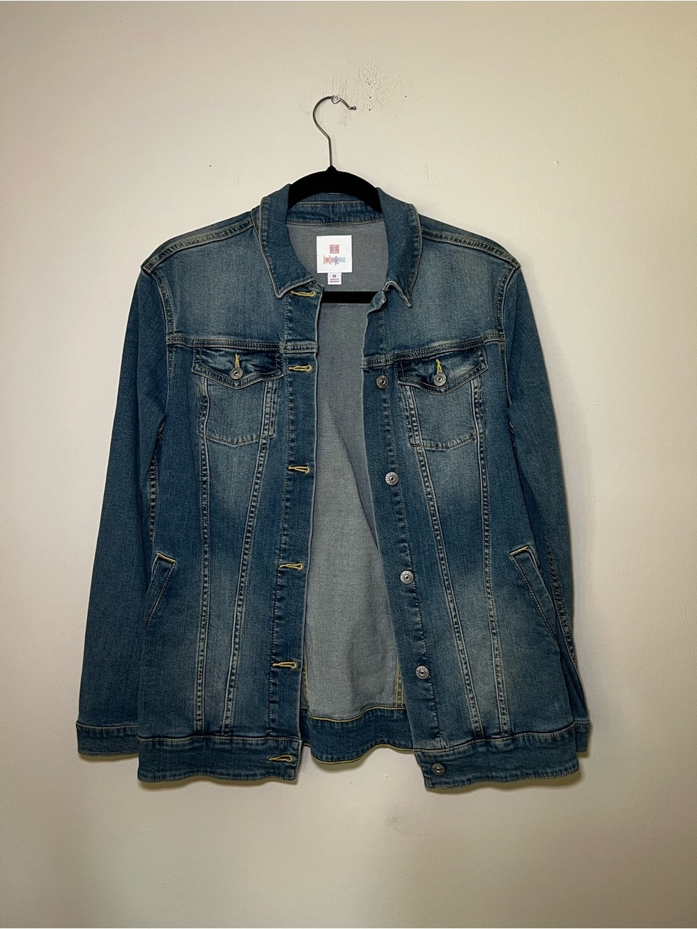 LuLaRoe Blue Denim Jacket with Unicorn Design on Back